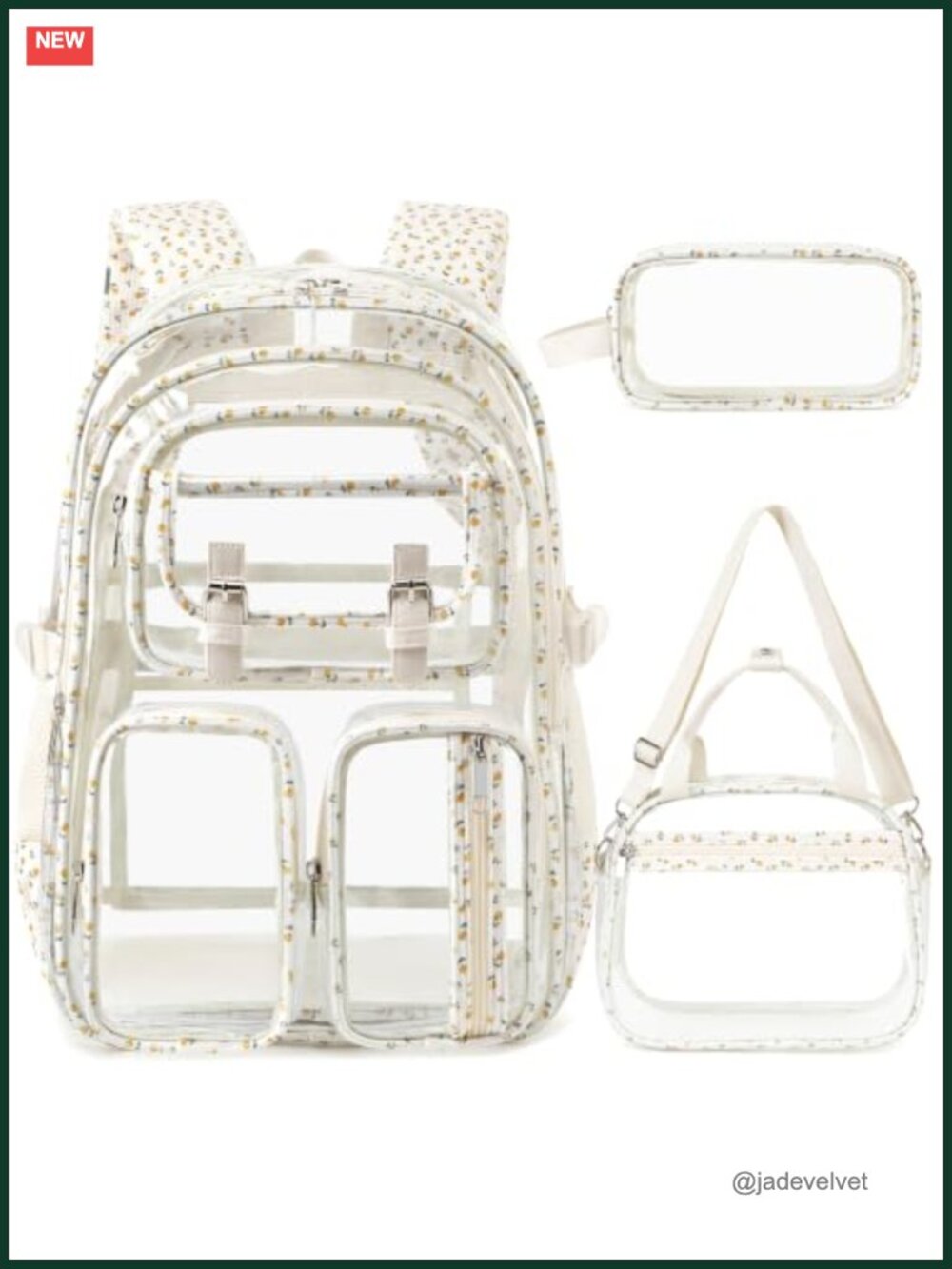 Clear Backpack Set with Corduroy Trim - Stadium Approved Lunch Bag & Pencil Case